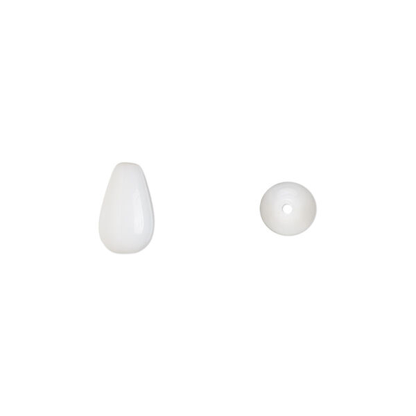 Bead, Czech pressed glass, opaque white, 9.5x6mm teardrop. Sold per 15-1/2" to 16" strand, approximately 40 beads. image number 0