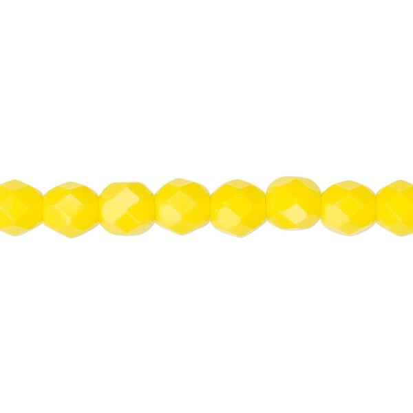 Czech fire-polished glass 1pkg60, faceted round bead opaque yellow 6mm image number 0