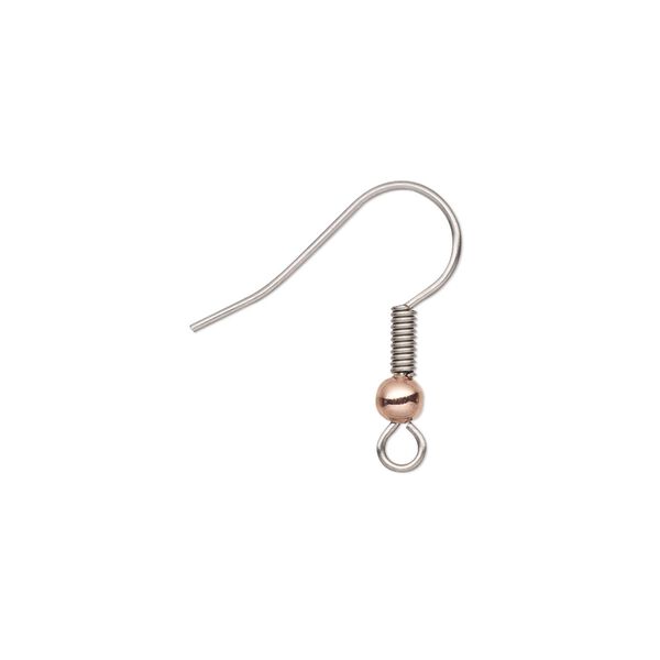 Ear wire fishhook 1pkg20 copper-plated, 20mm / 3mm ball / 4.5x2mm coil / open loop, 21 gauge brass / stainless steel 10 pair image number 0