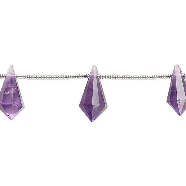 Bead, amethyst (natural), 12x6mm top-drilled hand-cut faceted point, B Grade, Mohs hardness 7. Sold per pkg of 10. image number 0