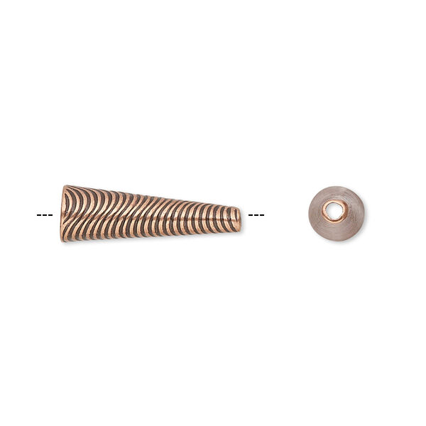 Cone, JBB Findings, antique copper-plated brass, 18.5x6mm with wavy line design, fits 5mm bead. Sold individually. image number 0