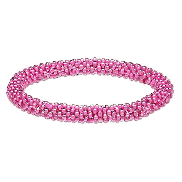 Bracelet, bangle, glass and cotton, dark pink, 7.5mm wide, 8 inches. Sold per pkg of 2. image number 0