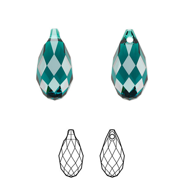 Briolette 1pk emerald, Crystal Passions® 17x8.5mm pendant drop 6010 image number 0