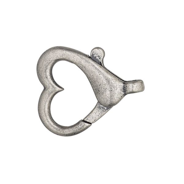 Clasp, lobster claw, antique silver-finished "pewter" (zinc-based alloy), 22mm open heart. Sold per pkg of 2. image number 0