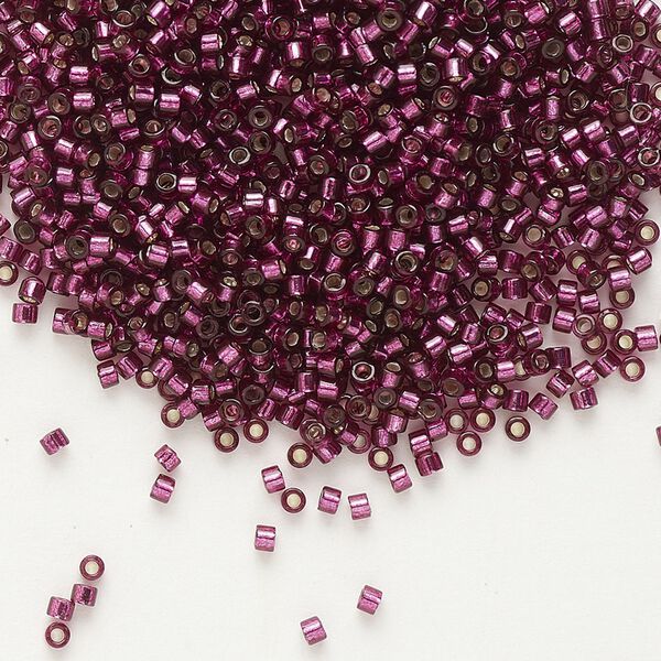 Seed bead, Delica®, glass, pkg/50g, #11 round, transparent outside dyed silver-lined raspberry (DB-1342). image number 0