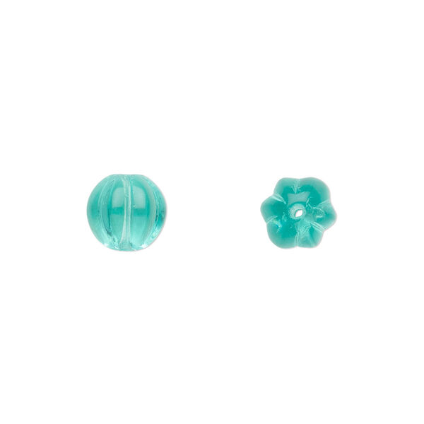 Bead, Czech pressed glass, light aqua, 8x8mm fluted round. Sold per 15-1/2" to 16" strand, approximately 50 beads. image number 0