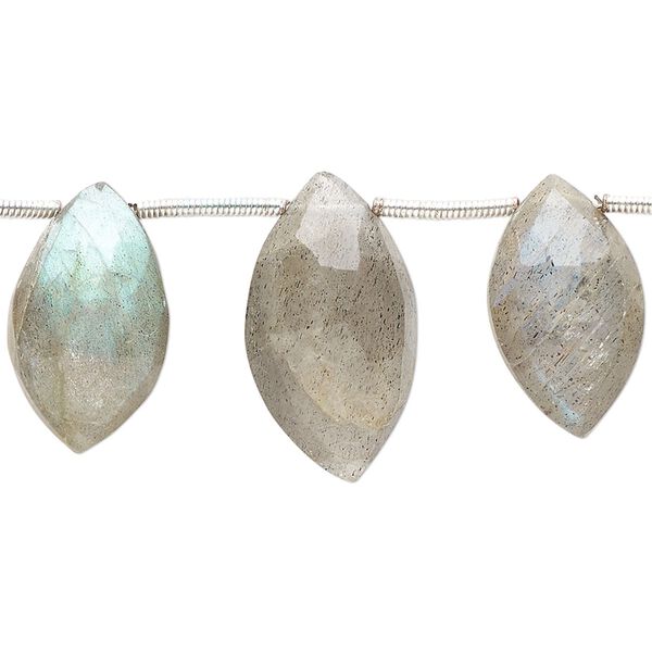 Labradorite 1pkg15, hand-cut top-drilled faceted puffed marquise bead natural graduated 12x7mm-22x12mm image number 0