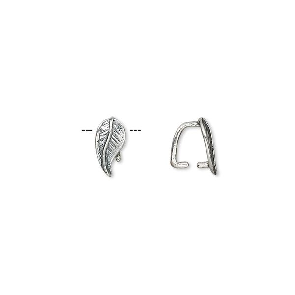 Bail, ice-pick, antiqued sterling silver, 9x5mm leaf, 5.5mm grip length. Sold per pkg of 10. image number 0