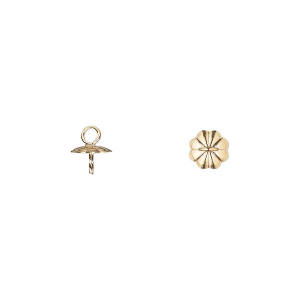 Cup, 14Kt gold-filled, 6mm fluted flower cup with 4mm twisted peg, fits 6-8mm beads. Sold individually. image number 0