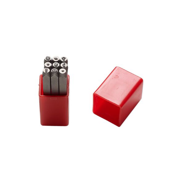 Stamp, plastic and tempered chrome vanadium steel, grey and red, 2-1/2 x 1 inches with 1/8 inch punctuation marks. Sold per 10-piece set. image number 0