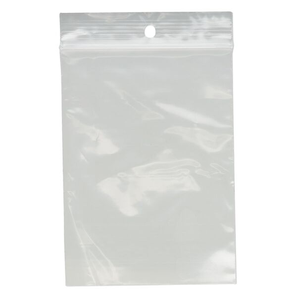 Bag, Tite-Lip™, plastic, clear, 3x4-inch top zip with hole. Sold per pkg of 100. image number 1