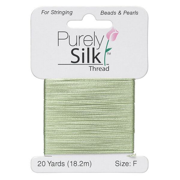 Thread, Purely Silk™, medium green, size F. Sold per 20-yard card. image number 0