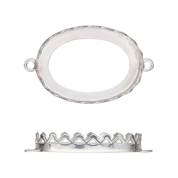 Link, sterling silver, 26x19mm oval with triangle edge and open back with 25x18mm oval cabochon bezel setting. Sold individually. image number 0
