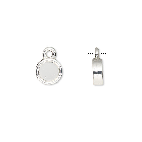 Drop, silver-finished brass, 8mm double-sided round with 6mm round setting. Sold per pkg of 10. image number 0