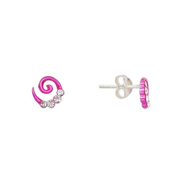 Earstud, Create Compliments®, enamel and sterling silver, hot pink, 7mm swirl. Sold per pair. image number 0