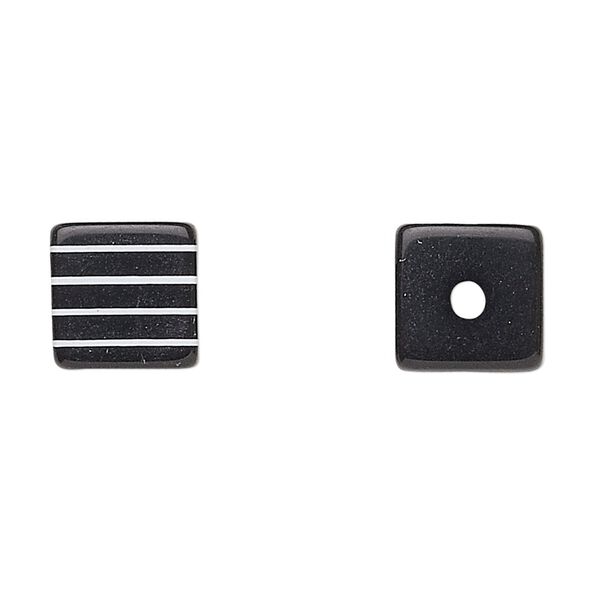 Bead, laminated acrylic, black and white, 10x10mm-11x11mm cube. Sold per pkg of 100. image number 0