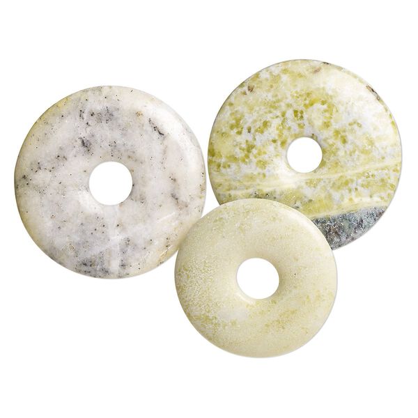 Peridot new "jade" 1pkg3, undrilled donut focal natural mix 40-46mm image number 0