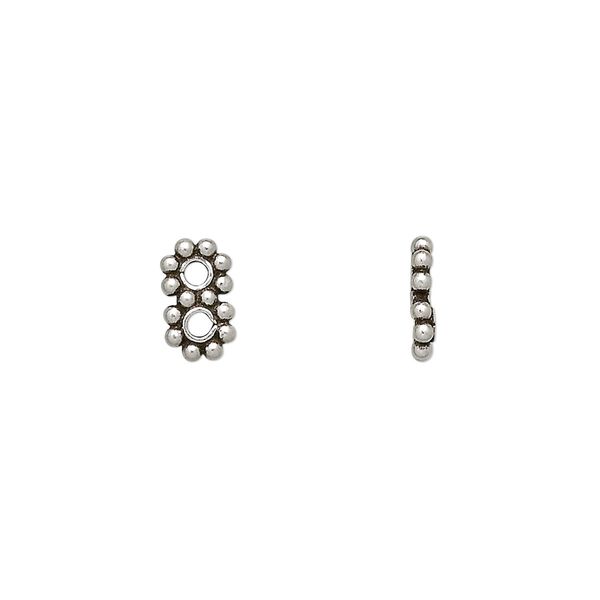 Spacer bar, antiqued sterling silver, 9x5mm 2-strand beaded rectangle. Sold per pkg of 2. image number 0