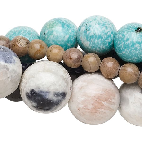 Multi-gemstone / glass 1pkg5, round bead 15 inch mix 3-16mm image number 0