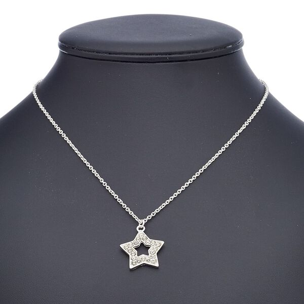 Necklace, glass rhinestone with imitation rhodium-finished steel and "pewter" (zinc-based alloy), clear, 22x22mm open star, 18 inches with 2-inch extender chain and lobster claw clasp. Sold individually. image number 0