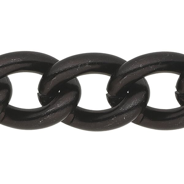 Chain, anodized aluminum, black, 16mm curb. Sold per pkg of 5 feet. image number 0