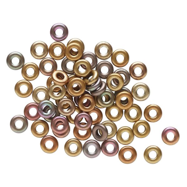 Bead, Czech pressed glass, opaque metallic mixed, 8x2.5mm ring. Sold per pkg of 60. image number 0
