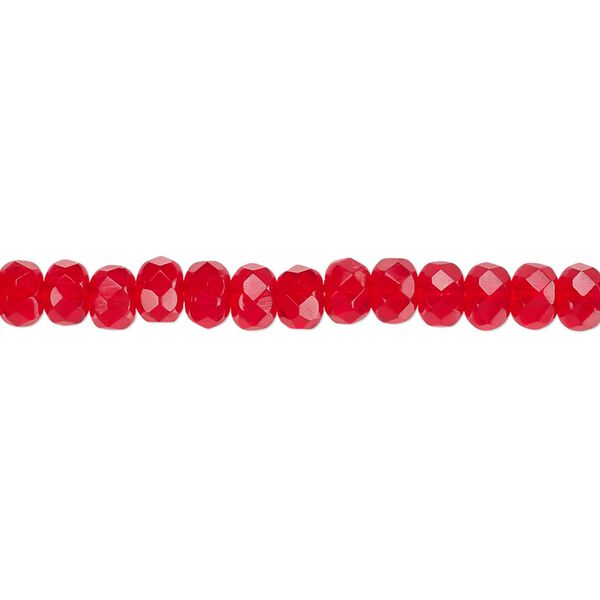 Bead, Czech fire-polished glass, light red, 5x4mm faceted rondelle. Sold per 15-1/2" to 16" strand. image number 0