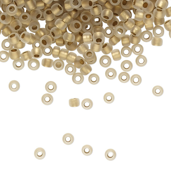 Seed bead, TOHO BEADS®, glass, pkg/50g, #8 round, translucent gold-lined frosted crystal clear (TR-08-989F). image number 0
