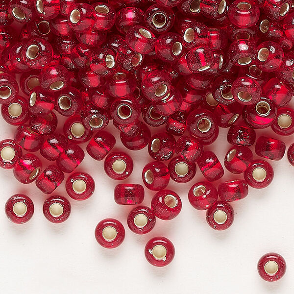 Seed bead, Miyuki, glass, pkg/250g, #6 rocaille, transparent silver-lined ruby red (RR-11). image number 0