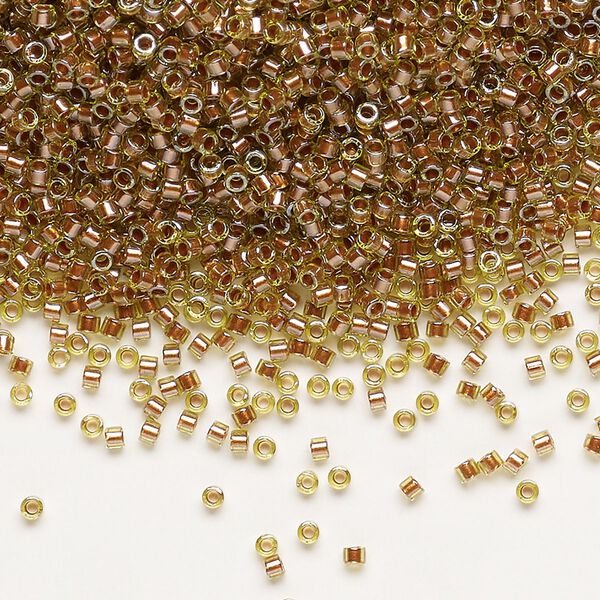 Seed bead, Delica®, glass, pkg/50g, #11 round, opaque copper pearl-lined chartreuse (DB-1703). image number 0