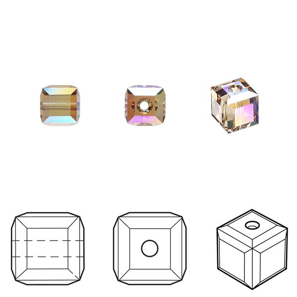 Bead 144pk light Colorado topaz shimmer, Swarovski® 6mm cube 5601 image number 0