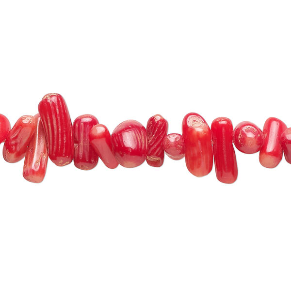 Bead, bamboo coral (dyed), red, 5x2mm-15x4mm cupolini, B grade, Mohs hardness 3-1/2 to 4. Sold per 15-inch strand. image number 0