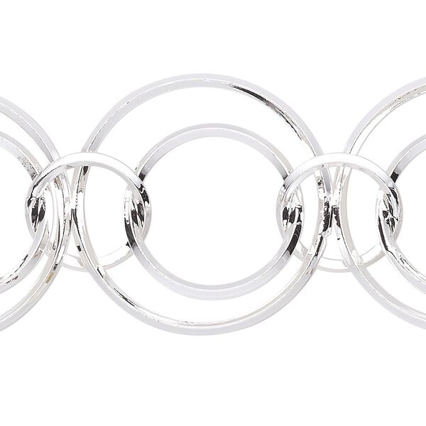 Chain, silver-plated brass, 11mm / 16mm / 23mm interlocking round. Sold per pkg of 5 feet. image number 0