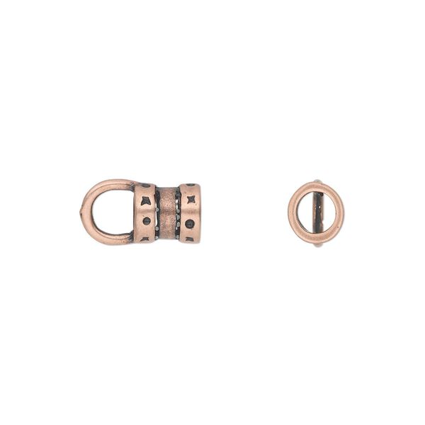 Crimp end, JBB Findings, antique copper-plated pewter (tin-based alloy), 7x6mm tube with loop, 4mm inside diameter. Sold per pkg of 2. image number 0