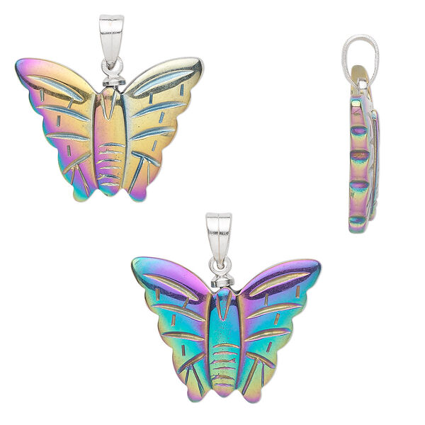 Hemalyke™ / brass 1pkg1, electroplated silver-plated butterfly pendant 25x20mm image number 0