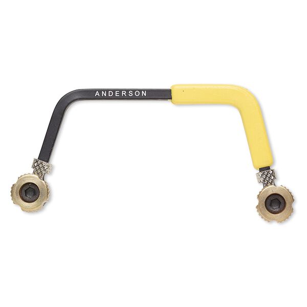 Saw frame, rubber / gold-finished brass / steel, black and yellow, 2-3/4 x 1-1/2 inches with 2-inch blade opening. Sold individually. image number 0
