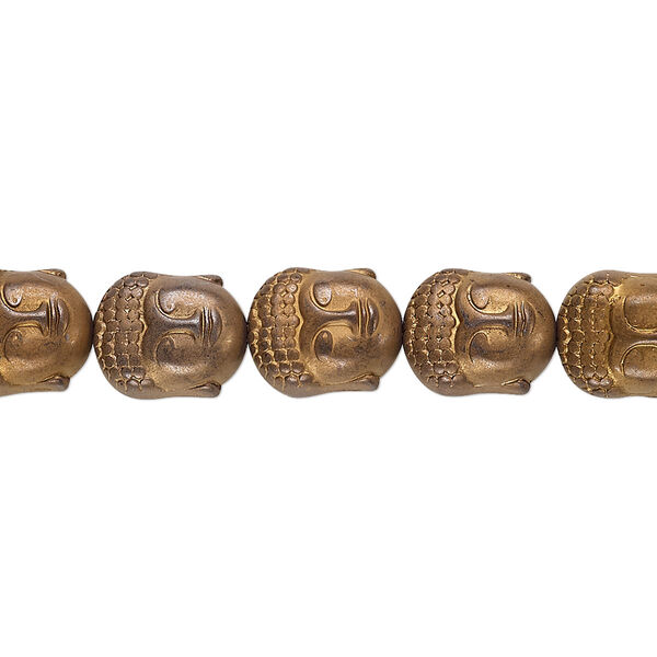 Hemalyke™ 1pkg1, matte electroplated Buddha head bead 15.5-16 inch 10x9mm image number 0