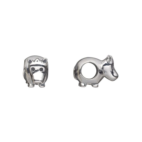 Bead, antiqued sterling silver, 13x10mm single-sided cow with 4.5-5mm hole. Sold individually. image number 0