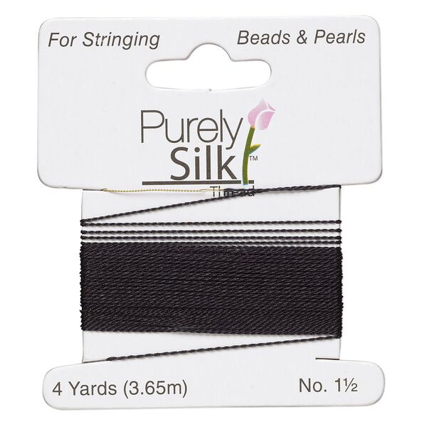 Thread, Purely Silk™, black, light-medium, size #1.5, 5-pound test. Sold per 4-yard card. image number 0