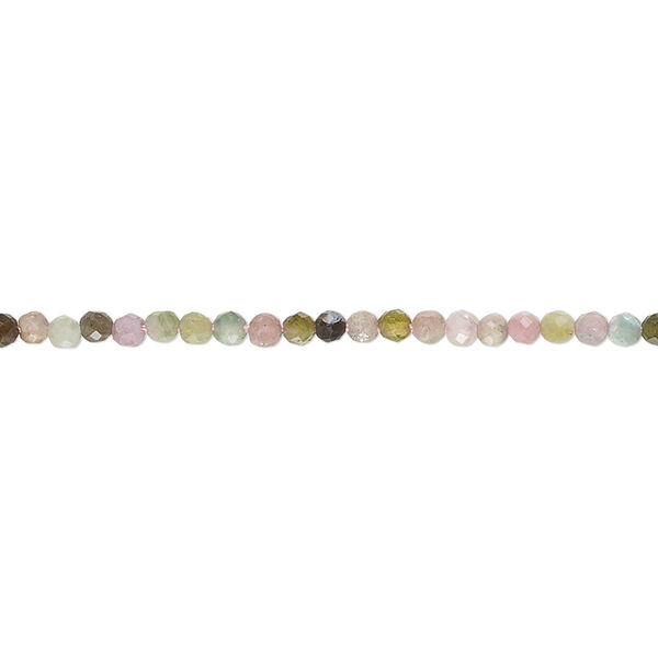 Bead, multi-tourmaline (natural), 2mm hand-cut faceted round, B grade, Mohs hardness 7 to 7-1/2. Sold per 13-inch strand, approximately 160 beads. image number 0