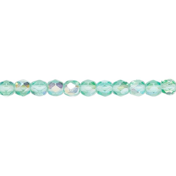 Bead, Czech fire-polished glass, light aqua AB, 4mm faceted round. Sold per pkg of 1,200 (1 mass). image number 0
