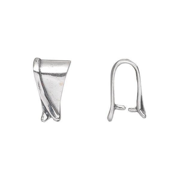 Bail, ice-pick, antiqued sterling silver, 14x9mm shield with simple swirl, 10mm grip length. Sold individually. image number 0