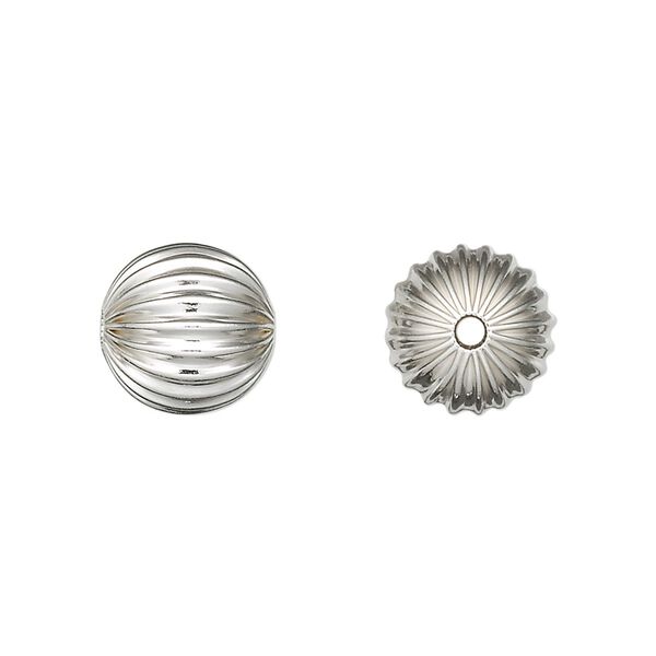 Bead, sterling silver, 11mm seamless corrugated round. Sold per pkg of 10. image number 0
