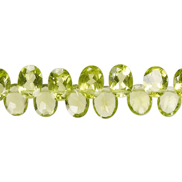 Peridot 1pkg1, hand-cut top-drilled faceted puffed flat-sided oval bead natural 15 inch 8x6mm image number 0