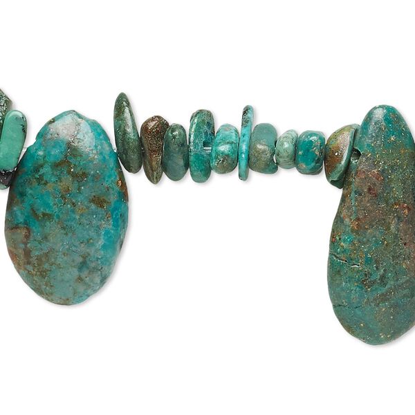 Bead, turquoise (dyed / stabilized), blue, medium chip and 16x9mm-28x19mm graduated top-drilled puffed teardrop, Mohs hardness 5 to 6. Sold per 15-1/2" to 16" strand. image number 0