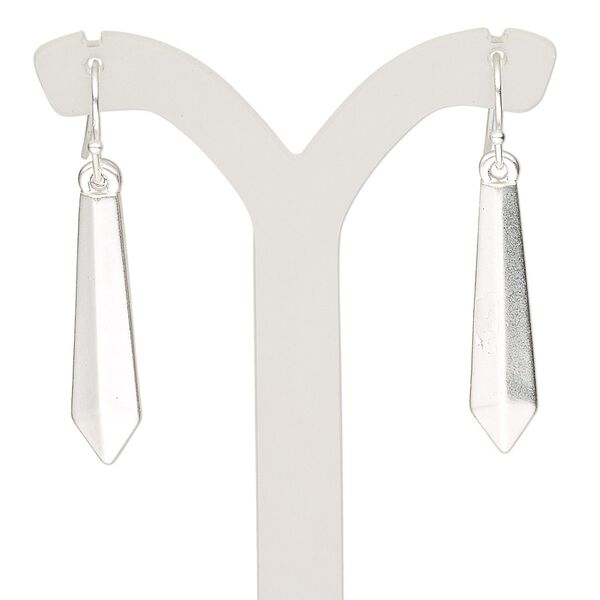 Earring, silver-plated brass and "pewter" (zinc-based alloy), 1-1/2 inches with diamond and fishhook ear wire. Sold per pair. image number 0