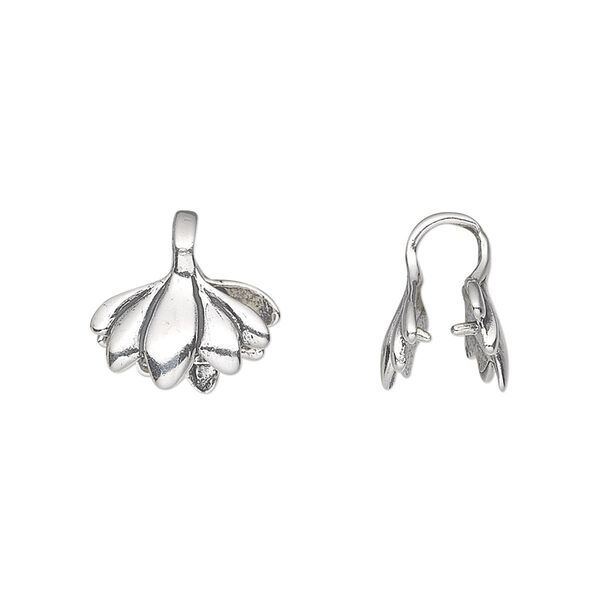 Bail, ice-pick, antiqued sterling silver, 13x8mm flower, 4mm grip length. Sold individually. image number 0