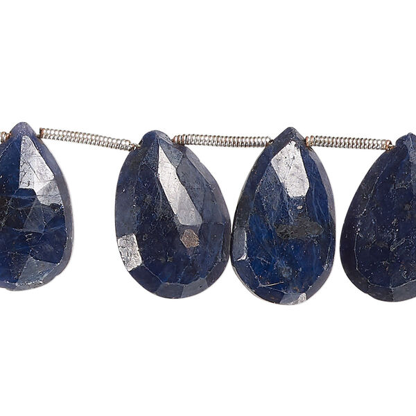 Blue sapphire 1pkg12, hand-cut top-drilled faceted puffed teardrop bead 15x10mm-18x12mm image number 0