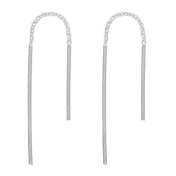 Ear thread, sterling silver, 2-13/16 inch cable chain with 29x1mm and 20x1mm bars. Sold per pair. image number 0