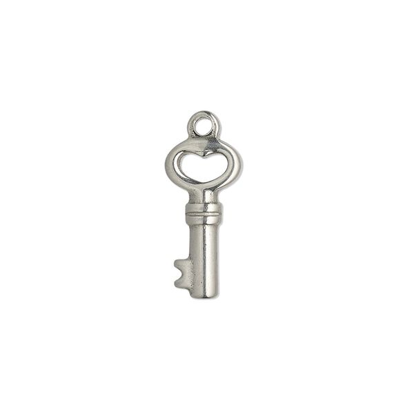 Charm, stainless steel, 17x8mm 3D key. Sold per pkg of 2. image number 0